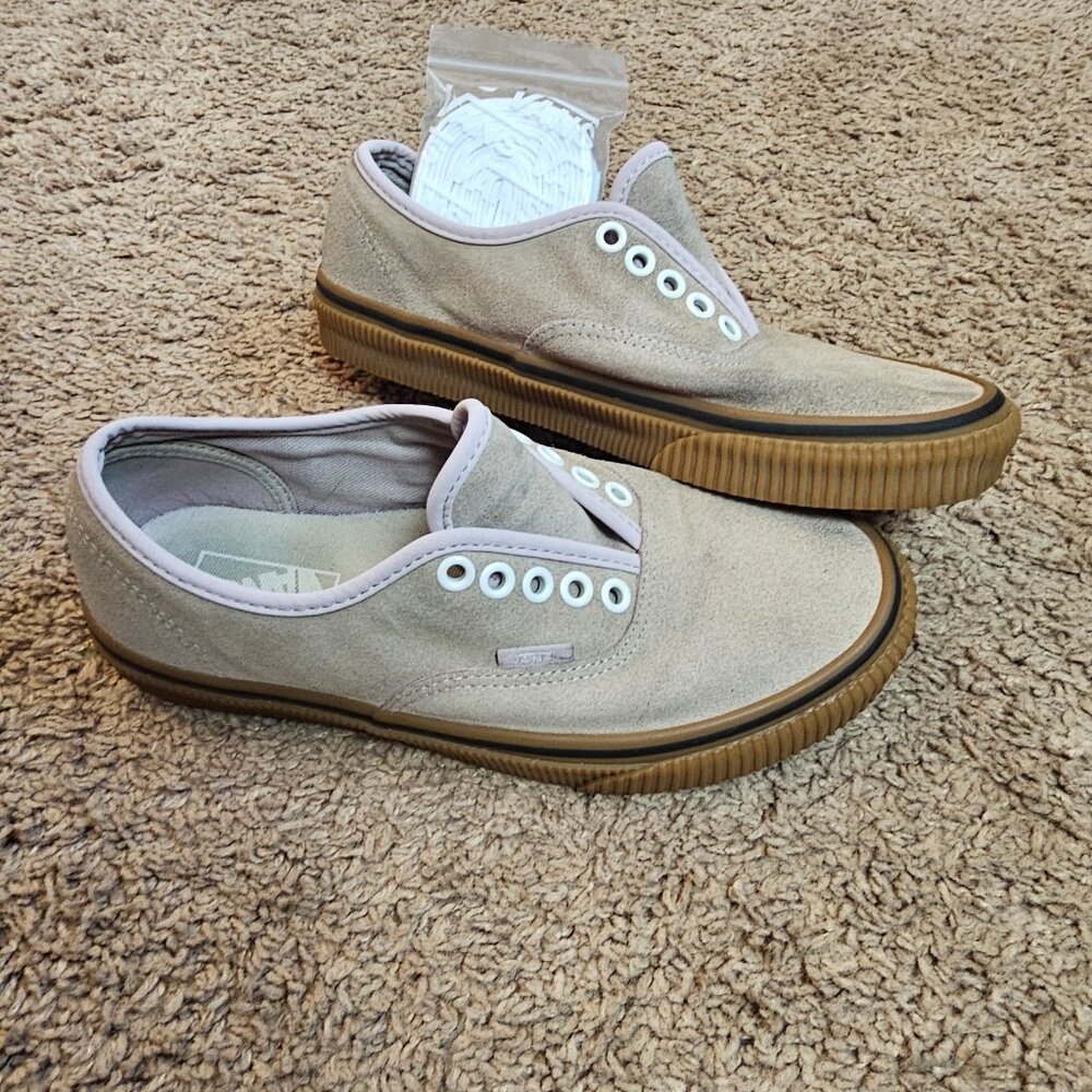 Vans Shoes Mens 6.5 Womens 8 Beige Suede Brown Heal Gum Sole Skateboarding EUC - Picture 3 of 9